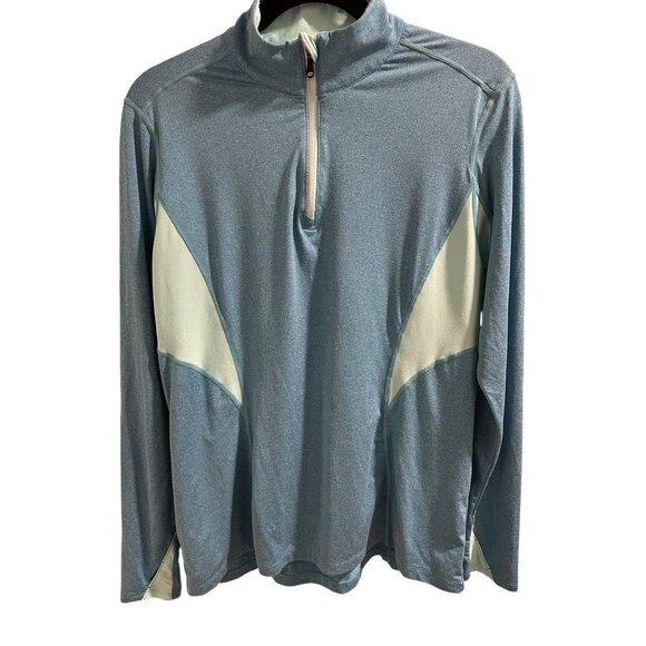 🍒 2/$20 Road Runner Two Tones Turquoise Athletic Pullover with Thumb Holes sz L - Picture 1 of 10